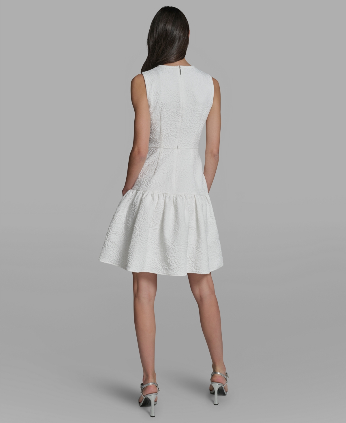 Karl Lagerfeld Paris Women's Crew Neck Jacquard Ruffle Hem Dress