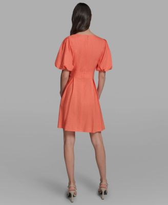 Women's Puff Sleeve V-Neck Dress