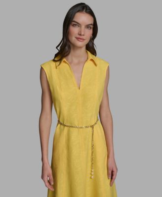 Women's Collared Chain Belt Midi Dress