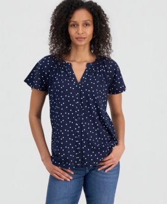 Women's Printed Split-Neck Button-Front Top