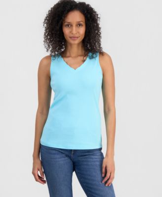 Women's Cotton Scalloped V-Neck Sleeveless Top