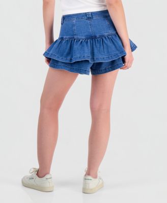 Juniors' High-Rise Ruffled Denim Skort