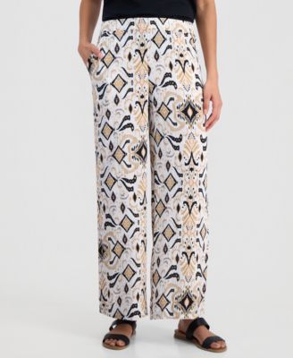 Women's Printed Wide-Leg Pull-On Pants