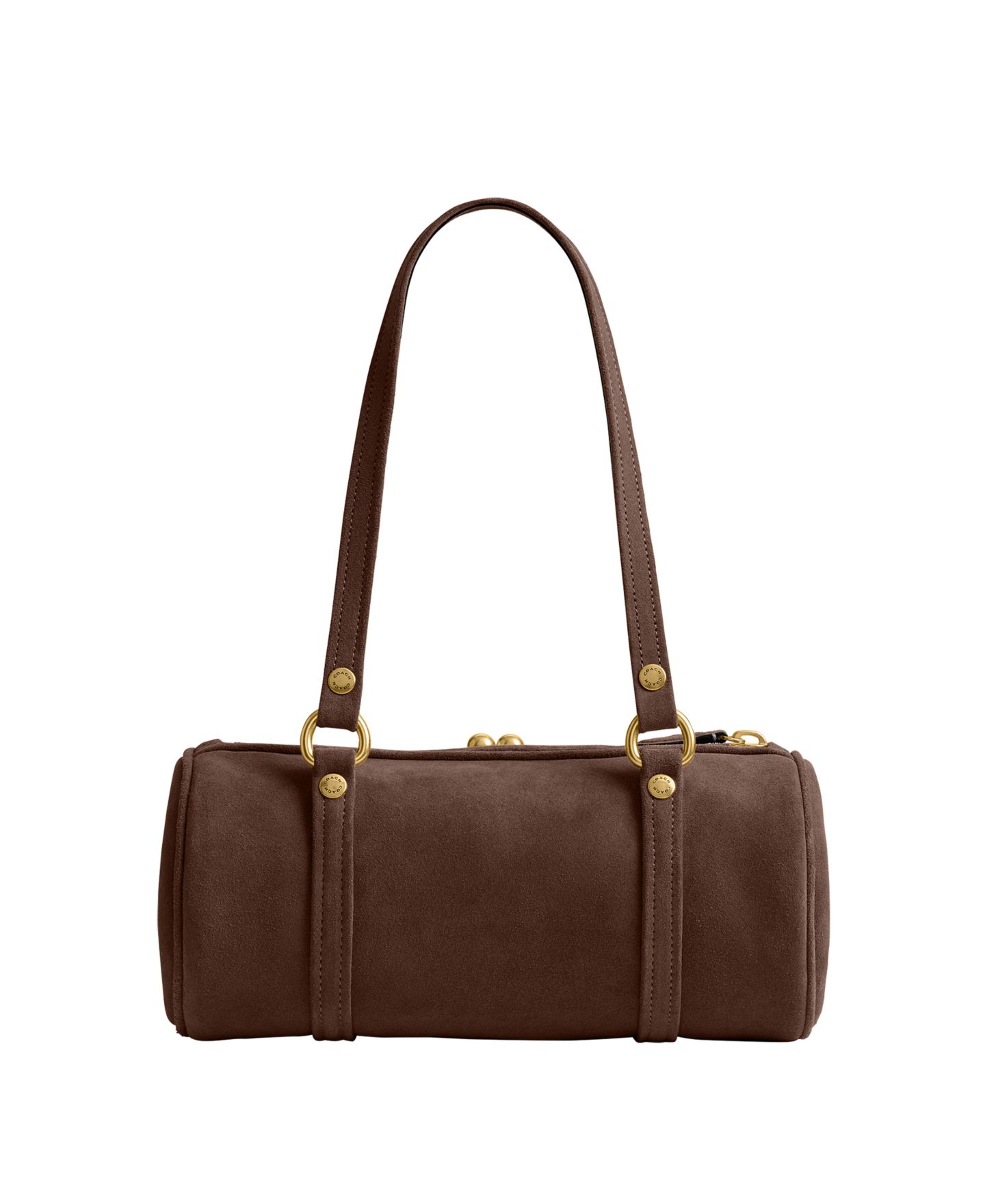 Женская сумка COACH Originals Kisslock Small Suede Barrel 28, цвет: Латунный / Шоколадный — фото 2