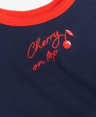 Women's Cherry Embroidered Double-Scoop Rib Tank