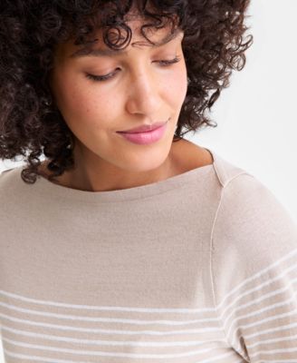 Women's Linen Blend Boat-Neck 3/4-Sleeve Top