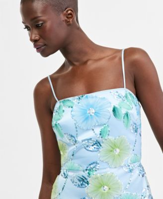 Women's Embellished Square-Neck Midi Mesh Dress