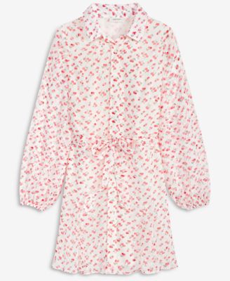 Women's Cherry Print Tie-Belt Button-Front Dress