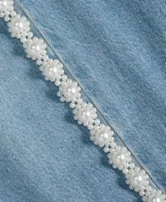 Women's High-Rise Cropped Faux-Pearl-Trim Jeans