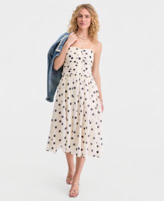 Women's Dot-Print Sweetheart-Neck Midi Dress