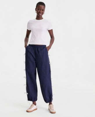 On 34th Women's High-Rise Bow-Trim Nylon Pull-On Pants, Macy's
