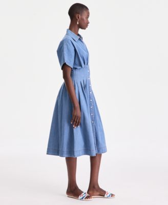 Women’s Cotton Denim Pleated Shirtdress