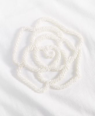 Women's Floral Beaded Relaxed Cotton T-Shirt