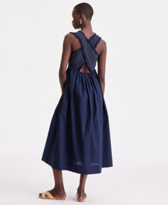 Women's Cotton Smocked Cross-Back Maxi Dress