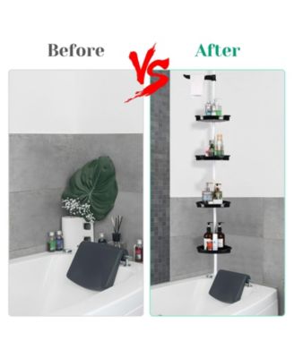 Corner Shower Caddy Tension Pole, Rust-Resistant Bathroom Storage Organizer with 4-Tier Adjustable Shelves & Rubber Pad, 101.6''- 122'' Height