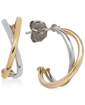 image of Two-Tone Crisscross Hoop Earrings in 10k White and Yellow Gold, 1/2 inch