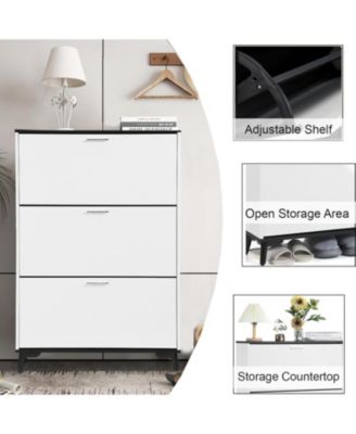 Shoe Storage Cabinet with 3 Flip Drawers, Narrow Hidden Shoe Storage Cabinet for Entryway, Freestanding Shoe Rack for Entryway Hallway