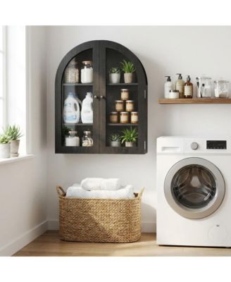 Arched Wall Cabinet, Arched Bathroom Medicine Wall Cabinet with Acrylic Door & Adjustable Shelves, Wall Mounted Storage Organizer
