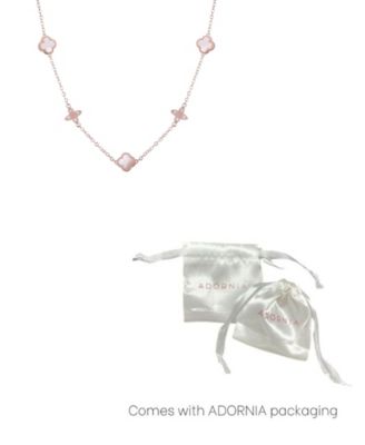 Rose Gold Mother of Pearl CZ Clover Station Necklace