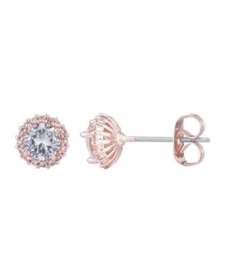 Rose Gold CZ Halo Stud Earrings