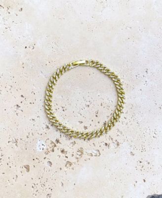 Gold Crystal 8mm Curb Chain Bracelet
