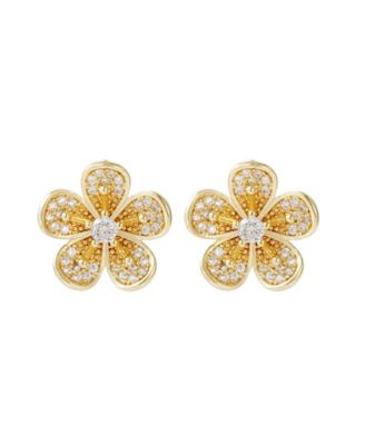 Gold CZ Flower Stud Earrings