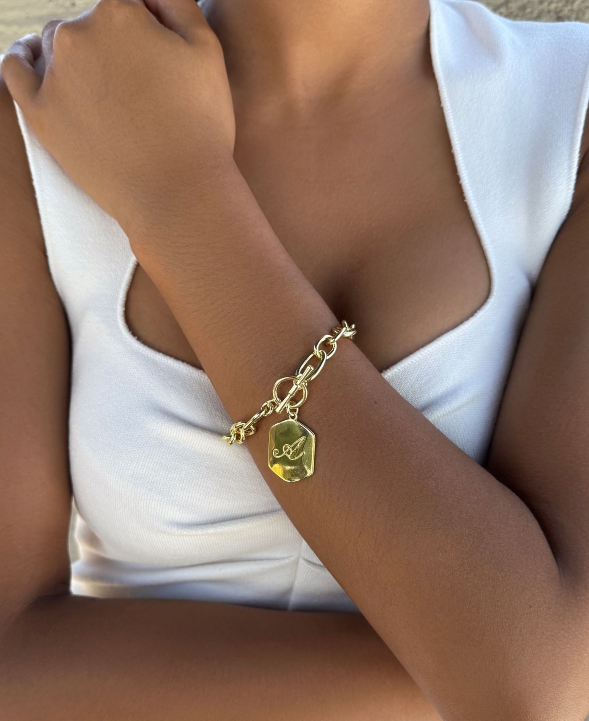 Adornia Gold Monogram Initial Chunky Toggle Bracelet