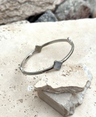 Silver Mother of Pearl Clover Bangle Bracelet