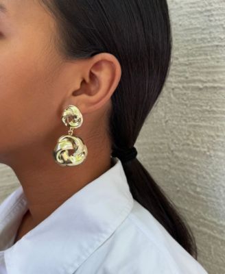 Gold Double Knot Drop Earrings