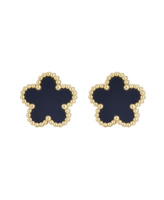 Tarnish Resistant Gold Black 5-Leaf Clover Stud Earrings