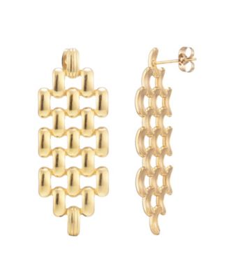 Tarnish Resistant Gold Grid Drop Earrings