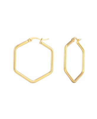 Tarnish Resistant Gold Hexagon Hoop Earrings