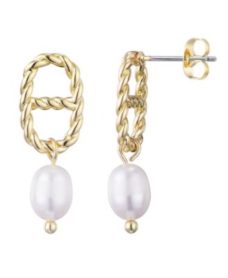 Gold Freshwater Pearl Mariner Link Drop Earrings