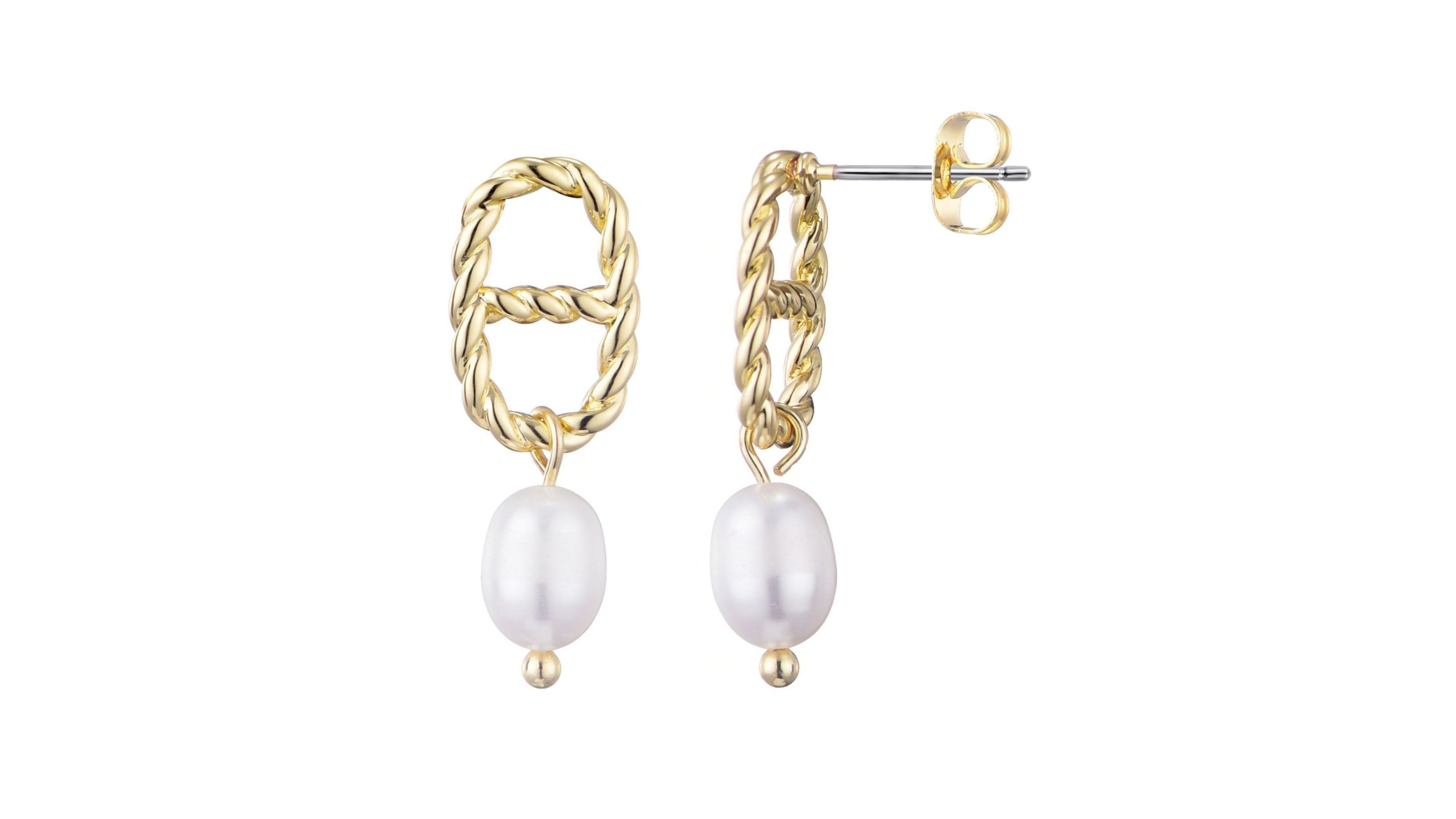 Adornia Gold Freshwater Pearl Mariner Link Drop Earrings