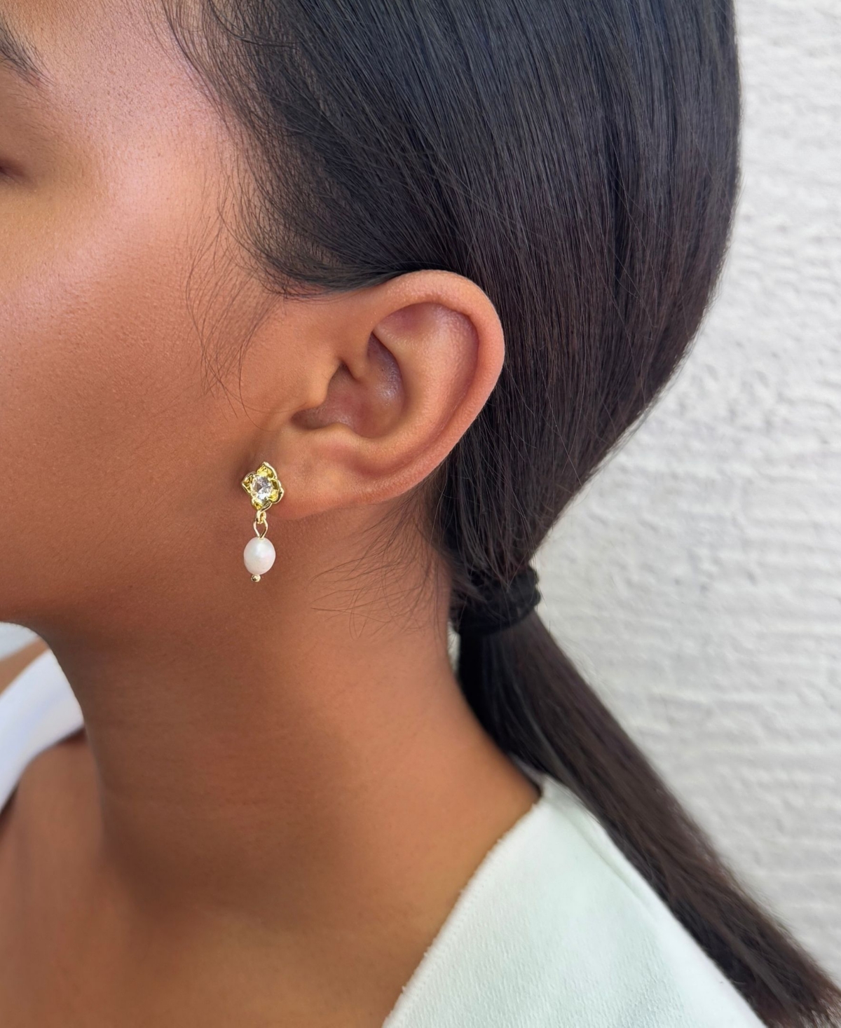 Adornia Gold Freshwater Pearl Crystal Flower Earrings