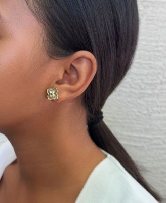Gold CZ Pointed Prismatic Clover Stud Earrings