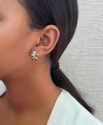 Gold CZ Flower Petal Stud Earrings
