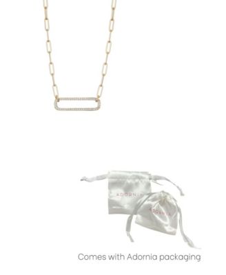 Gold CZ Rounded Rectangle Pendant Necklace