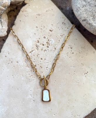 Tarnish Resistant Gold Mother of Pearl Toggle Necklace