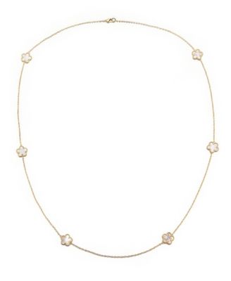 Gold Mother of Pearl 36" 5-Leaf Clover Station Necklace