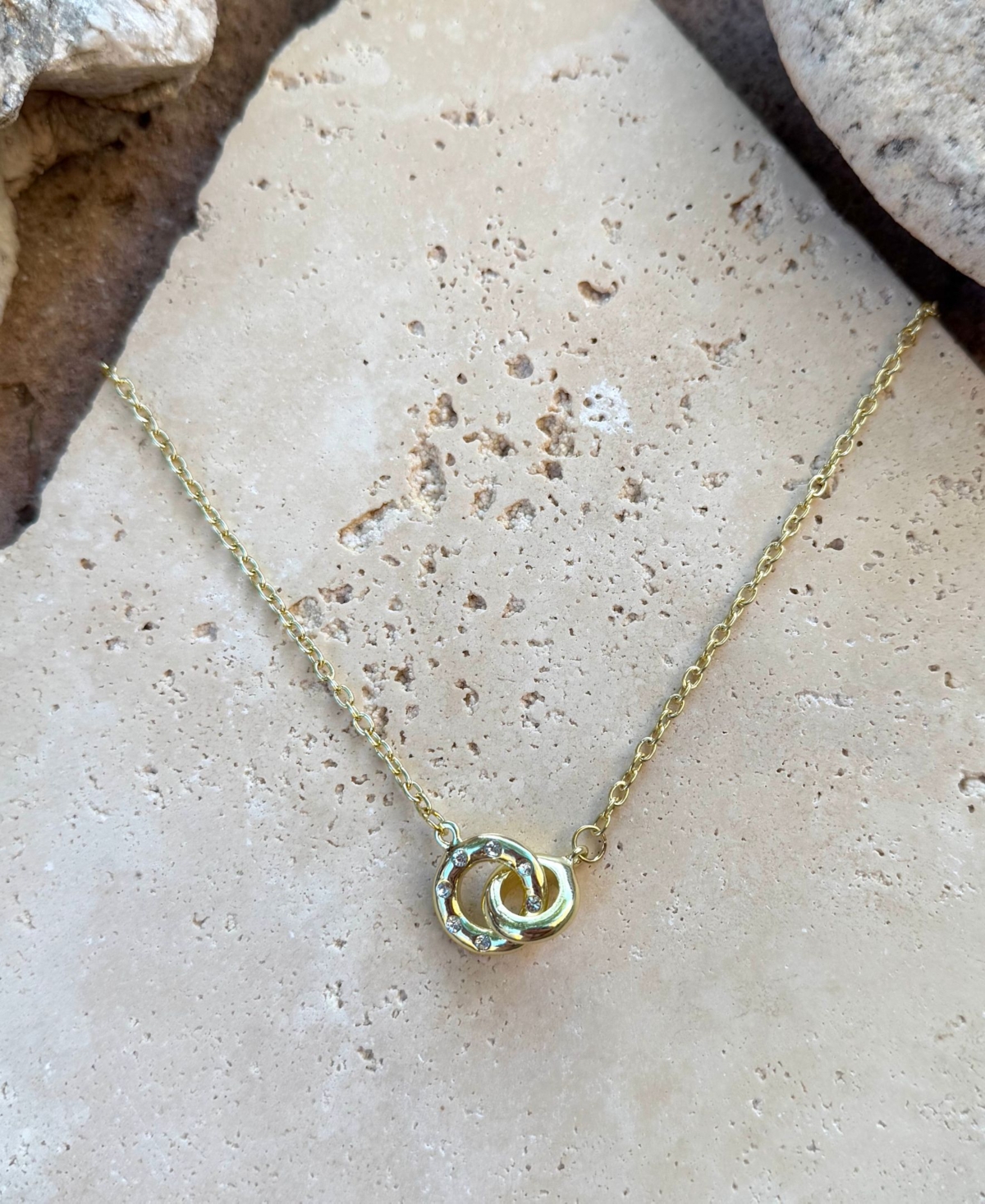 Adornia Tarnish Resistant Gold Cz Locking Rings Necklace