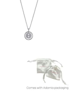 Silver CZ Dancing Stone Disc Pendant Necklace
