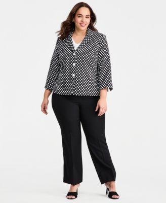 Plus Size Dot-Jacquard 3/4-Sleeve Jacket