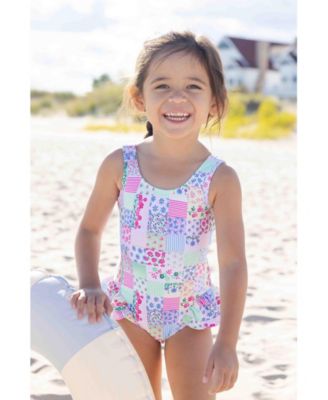 Toddler Girls Patchwork Floral Hip Ruffle Swimsuit