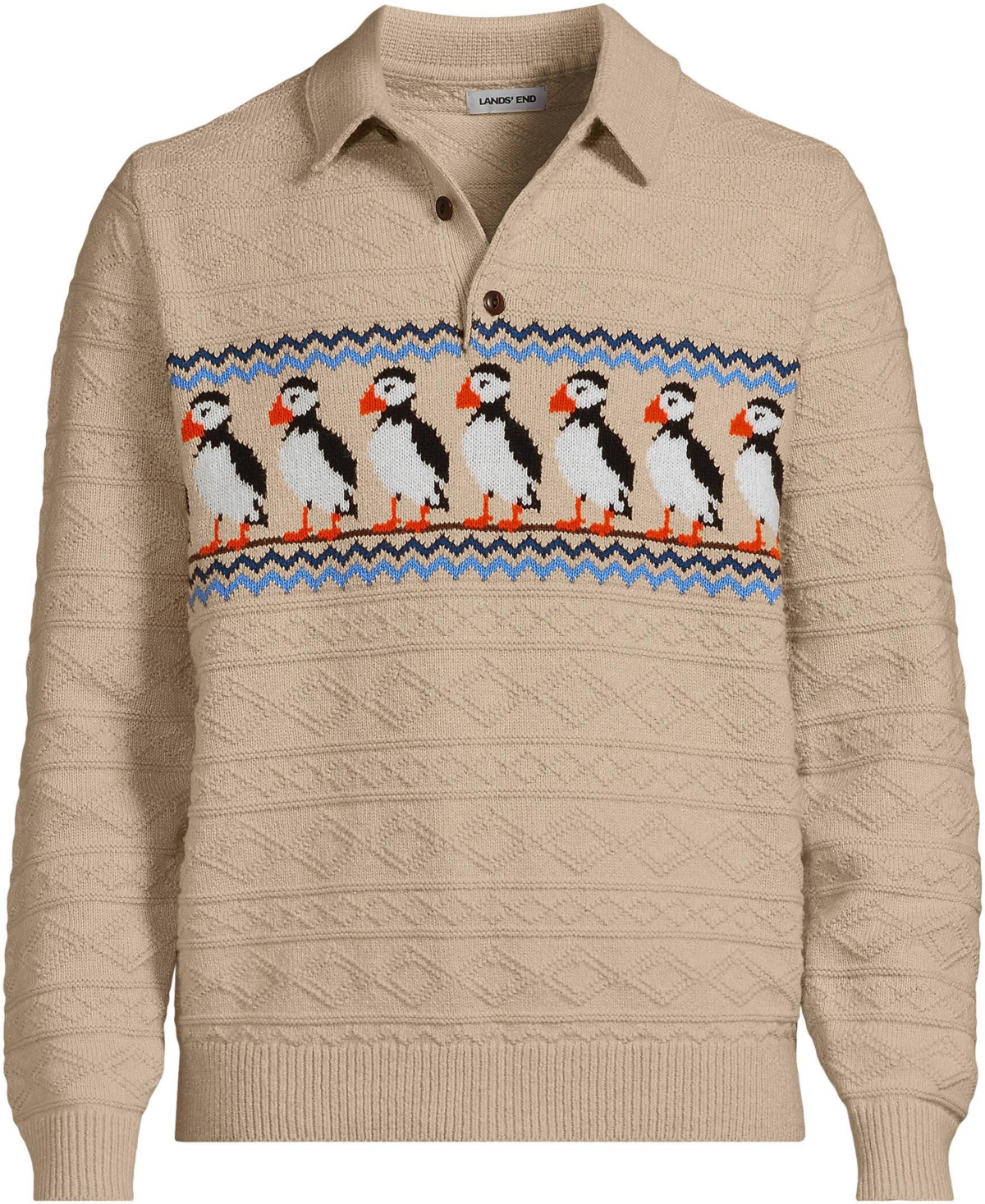 Lands' End Men's Long Sleeve Cozy Cotton Blend Polo