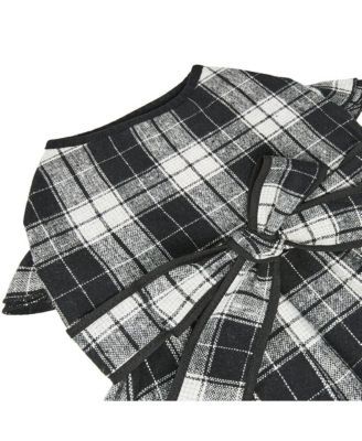 Dogs & Cats & Co. Soft Flannel Plaid Dog Dress with Velvet Bowties in Pink Size 14"