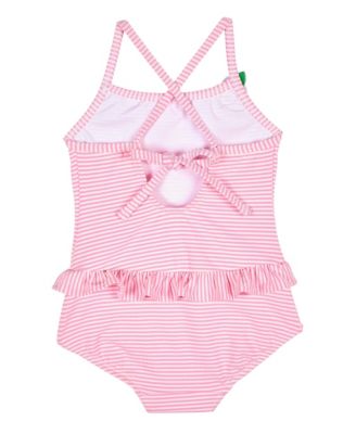 Toddler Girls Stripe Seersucker Swimsuit with Flower