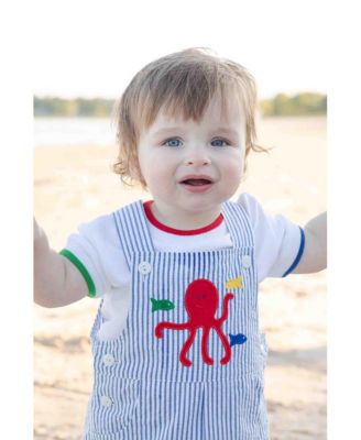 Baby Boy Stripe Seersucker Shortall With Octopus