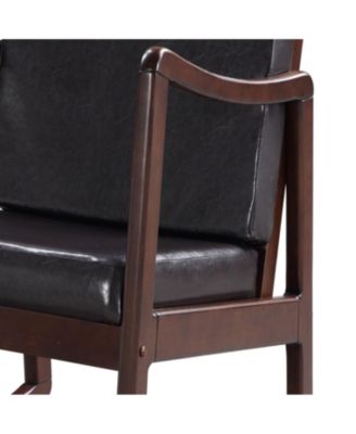 Dark Brown and Espresso Contemporary Rocking Chair with Armrest Removable Foam Cushions Faux Leather Upholstery