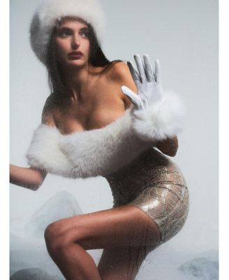 Women's Averie Fur Off-Shoulder Sequin Mini Dress